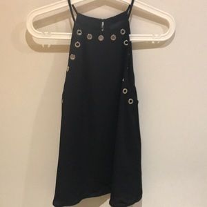 Black high necked sleeveless blouse